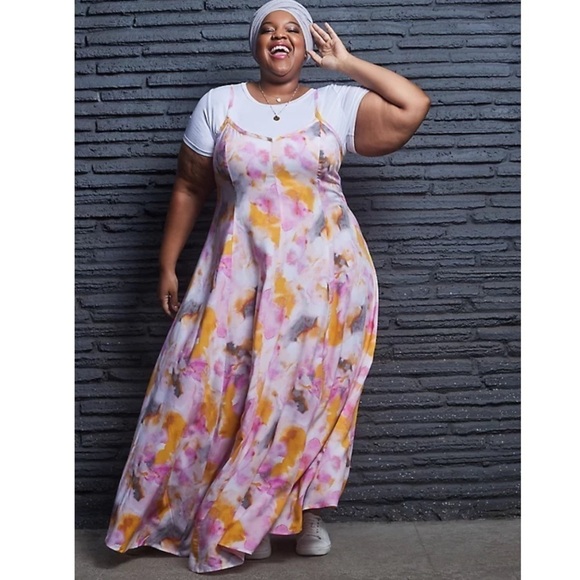 torrid Dresses & Skirts - Torrid size 3 MULTI WATERCOLOR TIE-DYE CHALLIS TRAPEZE MAXI DRESS